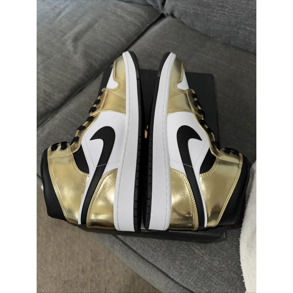 Nike Air Jordan 1 Mid SE‎ Metallic Gold DC1419-700 Black White Men's Sz 12 New